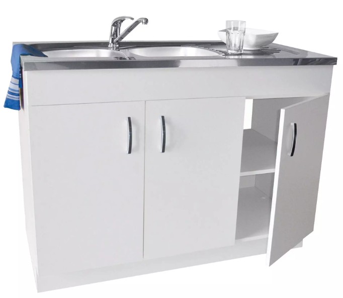 Meuble sous-évier PROGRÈS NF 120 cm blanc - 3 portes -